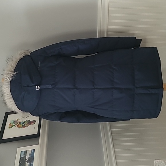Spyder Eva Parka Winter Coat Jacket sz S Navy Blue Faux Fur Trim - Picture 3 of 9